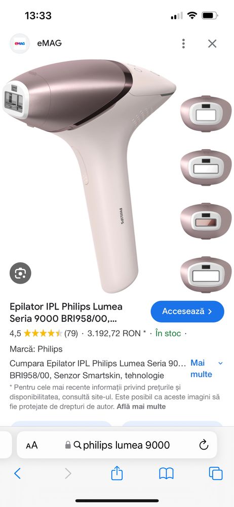 Vând Epilator IPL Philips Lumea Seria 9000 BRI958/00