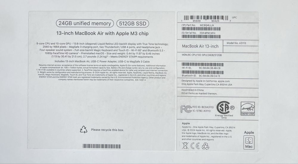 Apple MacBook Air M3 24/512GB 2014 идеально почти новый