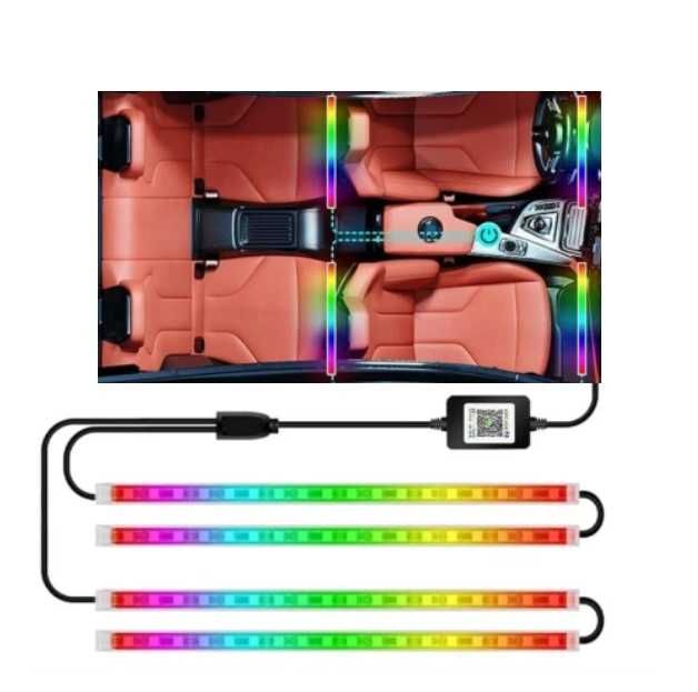 Светаща лента за кола, 4*22см, RGB, НЕОН, Интериорни Светлини