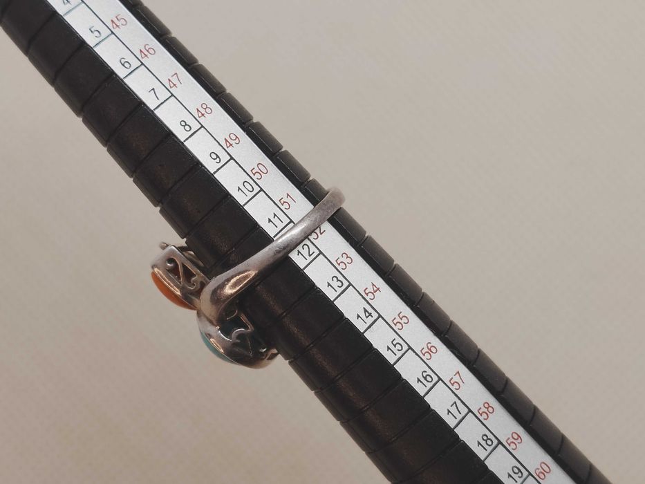 Inel din argint 925 cu turcoaz albastru & verde și coral portocaliu