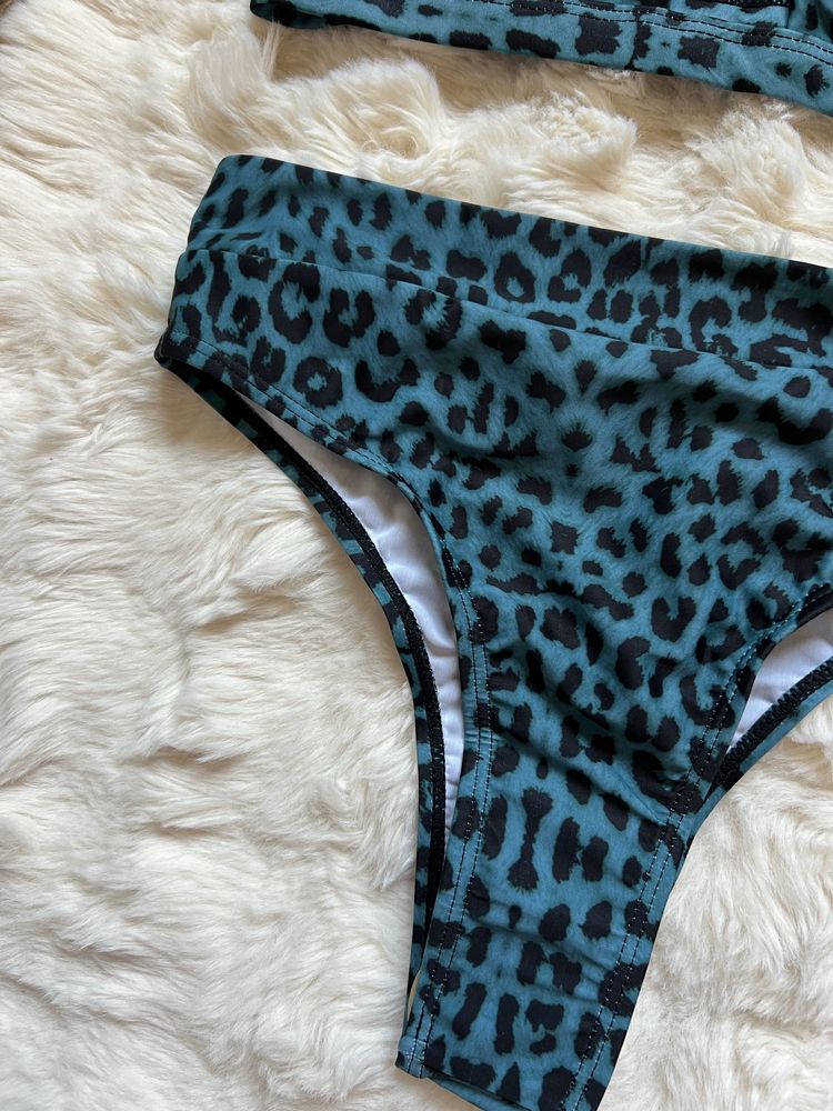 Costum de baie leopard print cu talie inalta