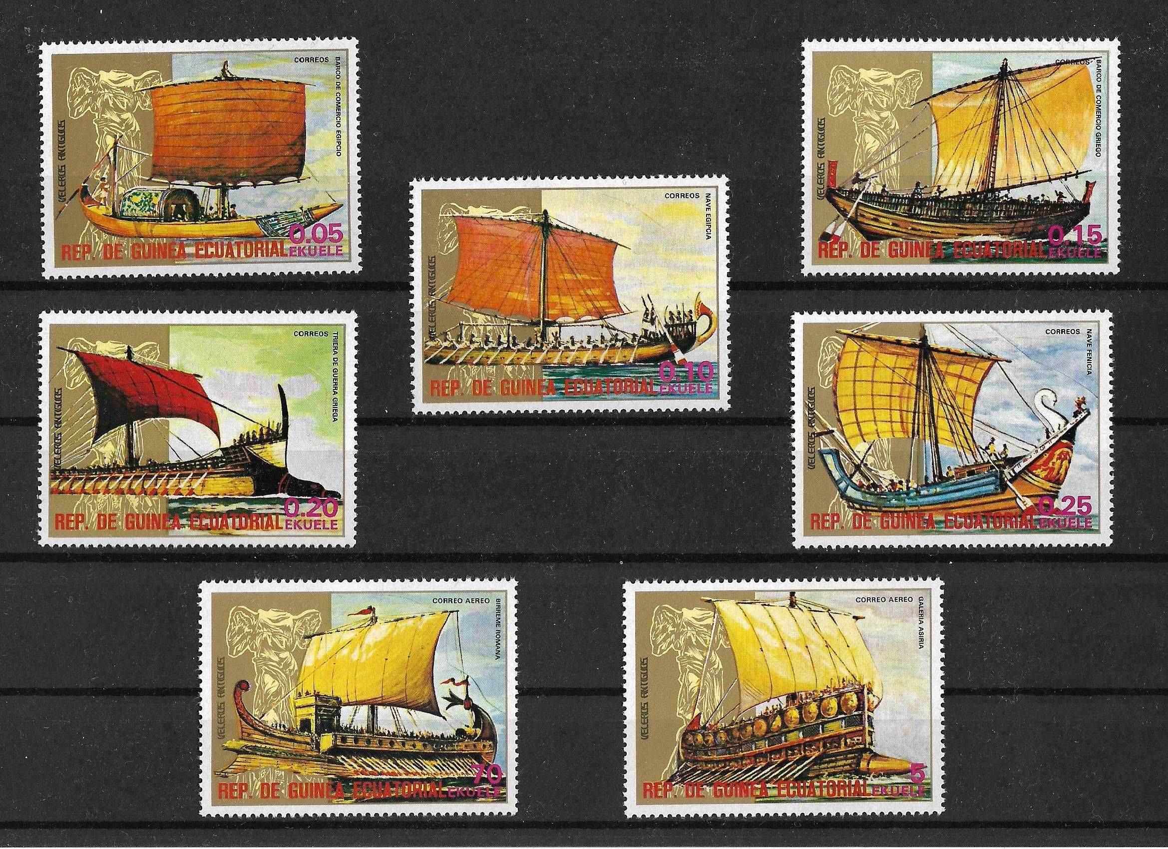 Super timbre nestampilate 7 valori tematica navala, corabii antice