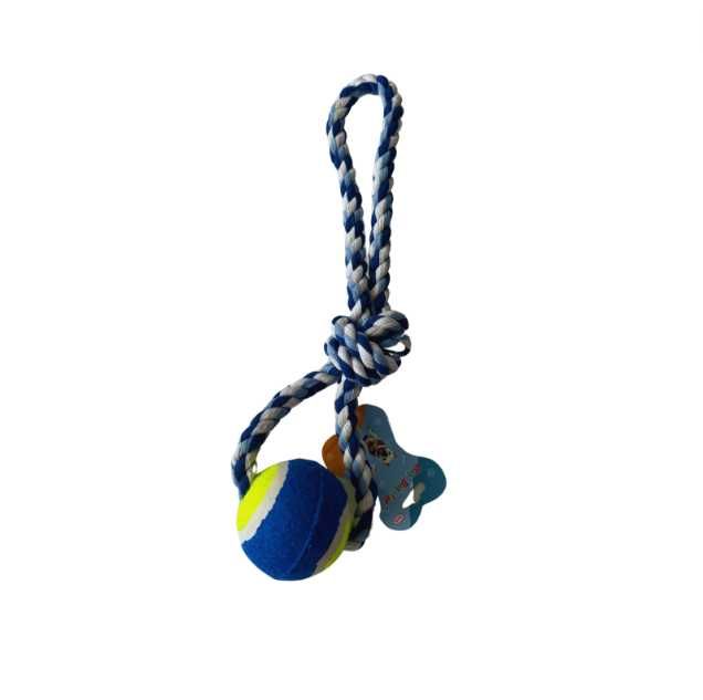 Jucărie cu funii înnodate din bumbac non-toxic si mingie de tenis