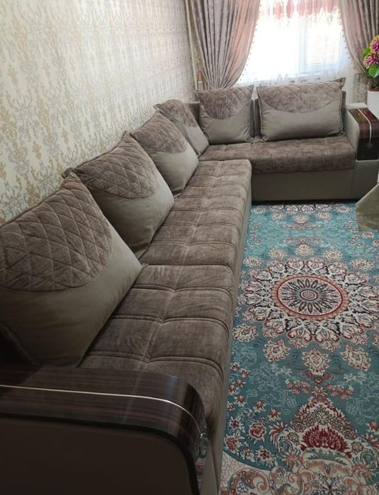 Угловой диван длина 4,45 уголок 3,60 серый, современный для гостиной