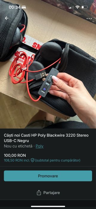 Căști noi Casti HP Poly Blackwire 3220 Stereo USB-C Negru