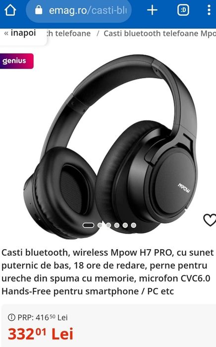 Casti bluetooth, wireless Mpow H7 PRO cu sunet puternic de bas