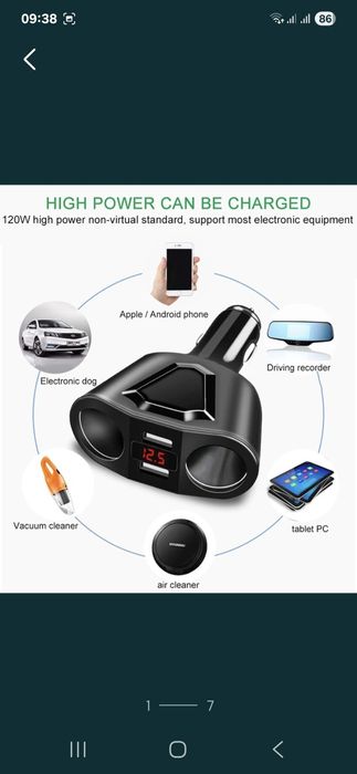 Incarcator priză brichetă•usb•voltmetru