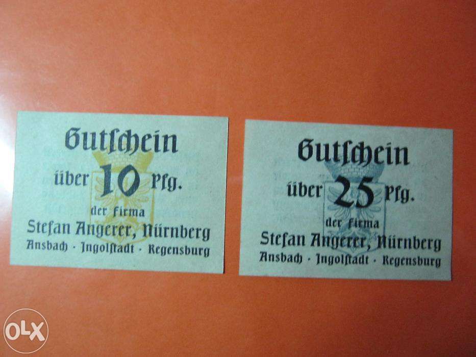 Bancnote de necesitate,2 buc.10,25pfg.Germania.WW1.
