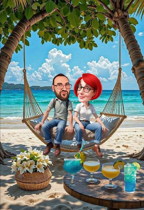 Карикатура по поръчка с ваша снимка и с рамка.