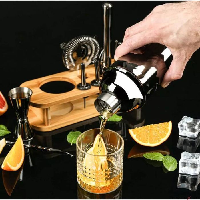 Set de barman pentru preparare de bauturi, cocktail,16 piese, gri