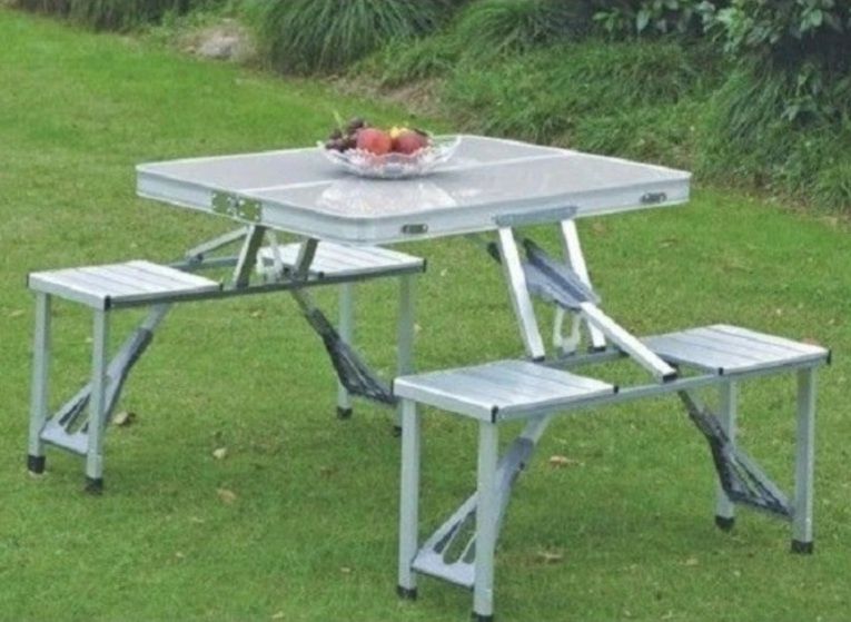 Set pliabil masa cu 4 scaune din aluminiu picnic camping Silver