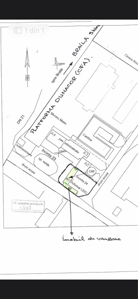 Vand cladire birouri  zona Platforma Dunacor (CFA) La 5 km de Braila