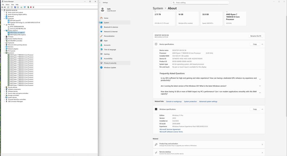 Гейминг/работен компютър – Ryzen 7 7800X3D + RX 6800 XT