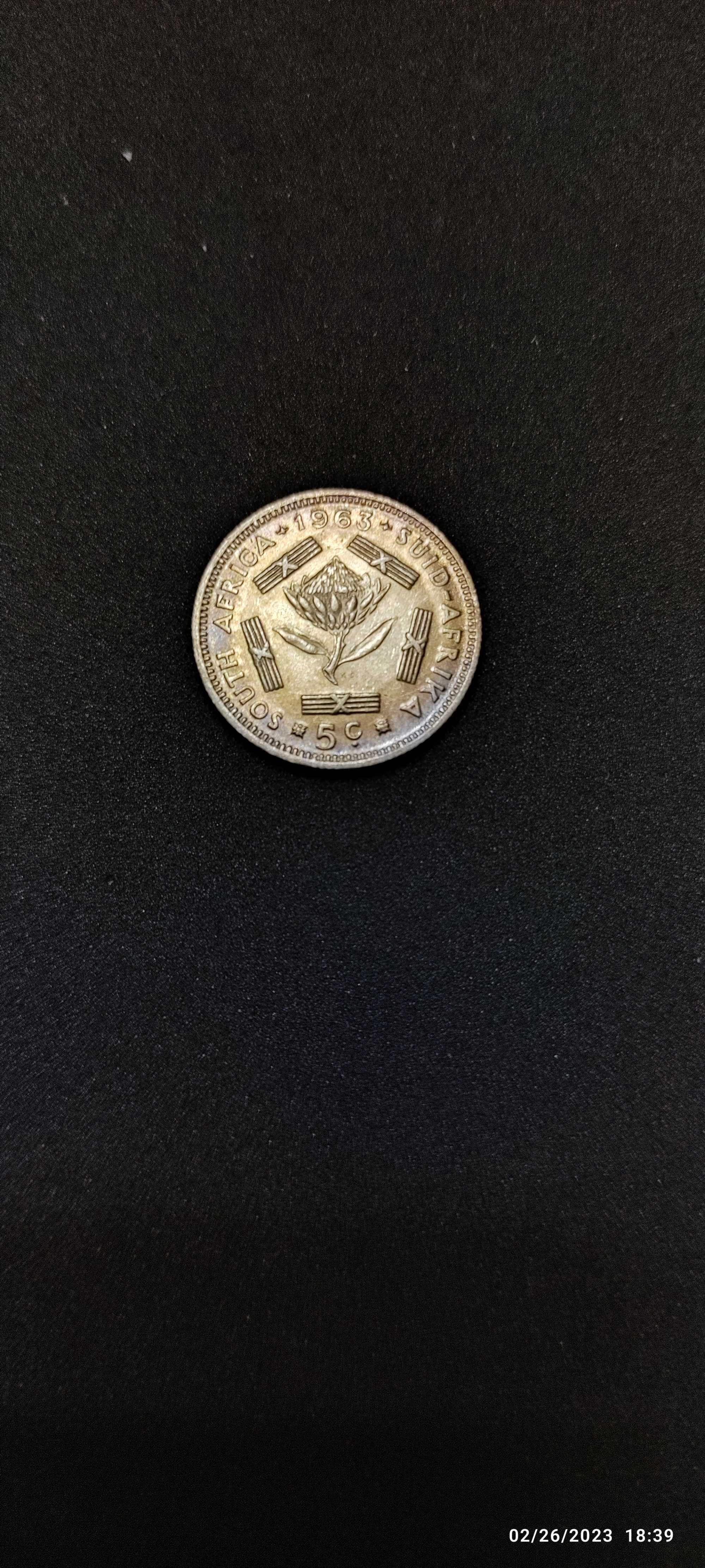 Moneda argint 5 Cents, AFRICA DE SUD, 1963