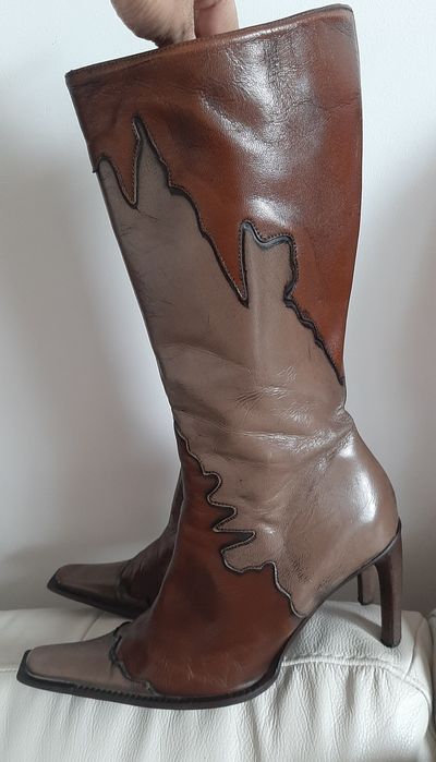 Cizme Vintage Italia piele cafea cu lapte si maron, 3/4, marime39,