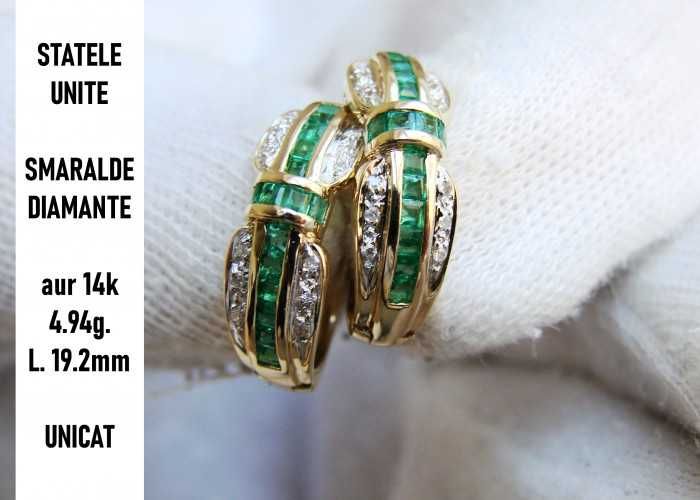 Cercei Aur 14K Smaralde Diamante Sua Design In Stil Faberge