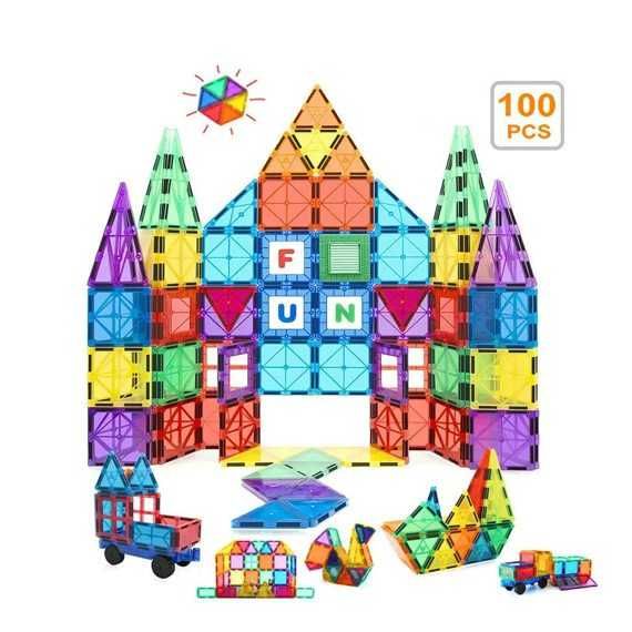 Set constructie magnetic 3D nou, 100 piese, multicolor, 2+ ani