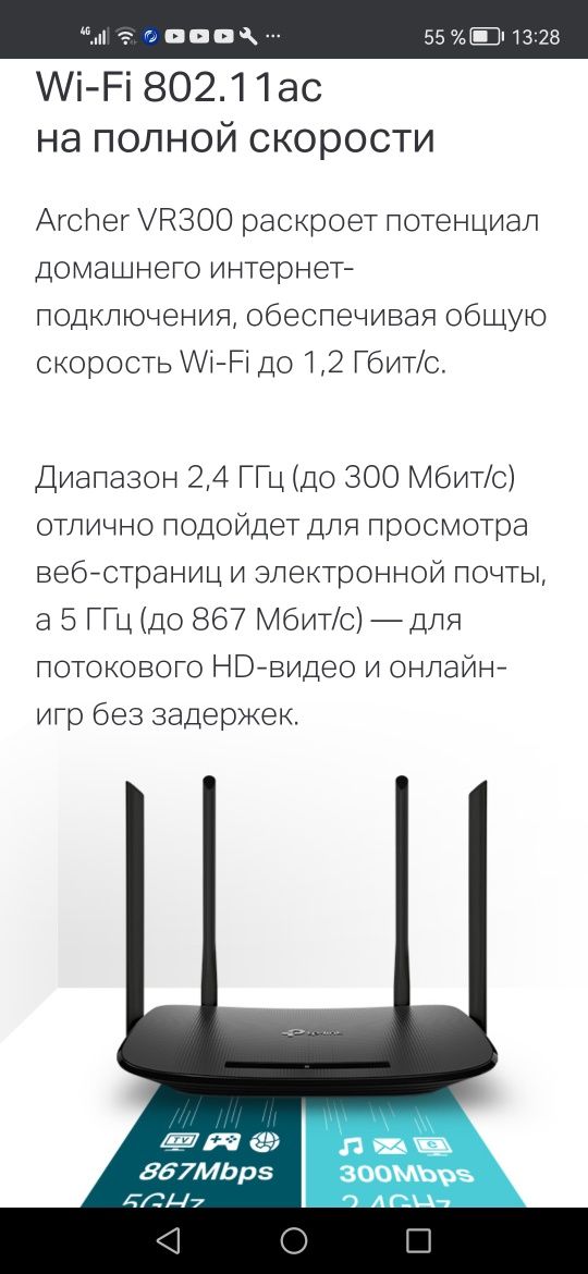 TP-Link WR300 AC1200 VDSL, ADSL wifi модем