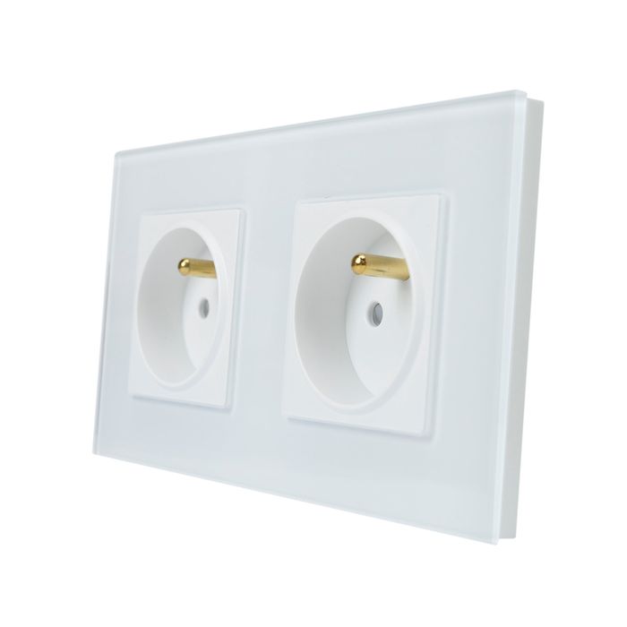 Priza dubla incastrabila PNI WP312 cu rama din sticla, 16A