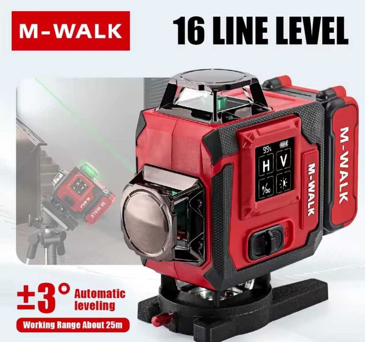 Nivela laser verde 360 de grade, 4 D, acumulator, 16 linii