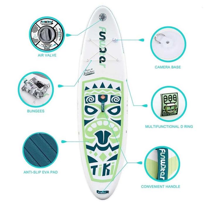 Надуваем падълборд Funwater TIKI Emerald Paddle Board SUP НОВИ В КАШОН