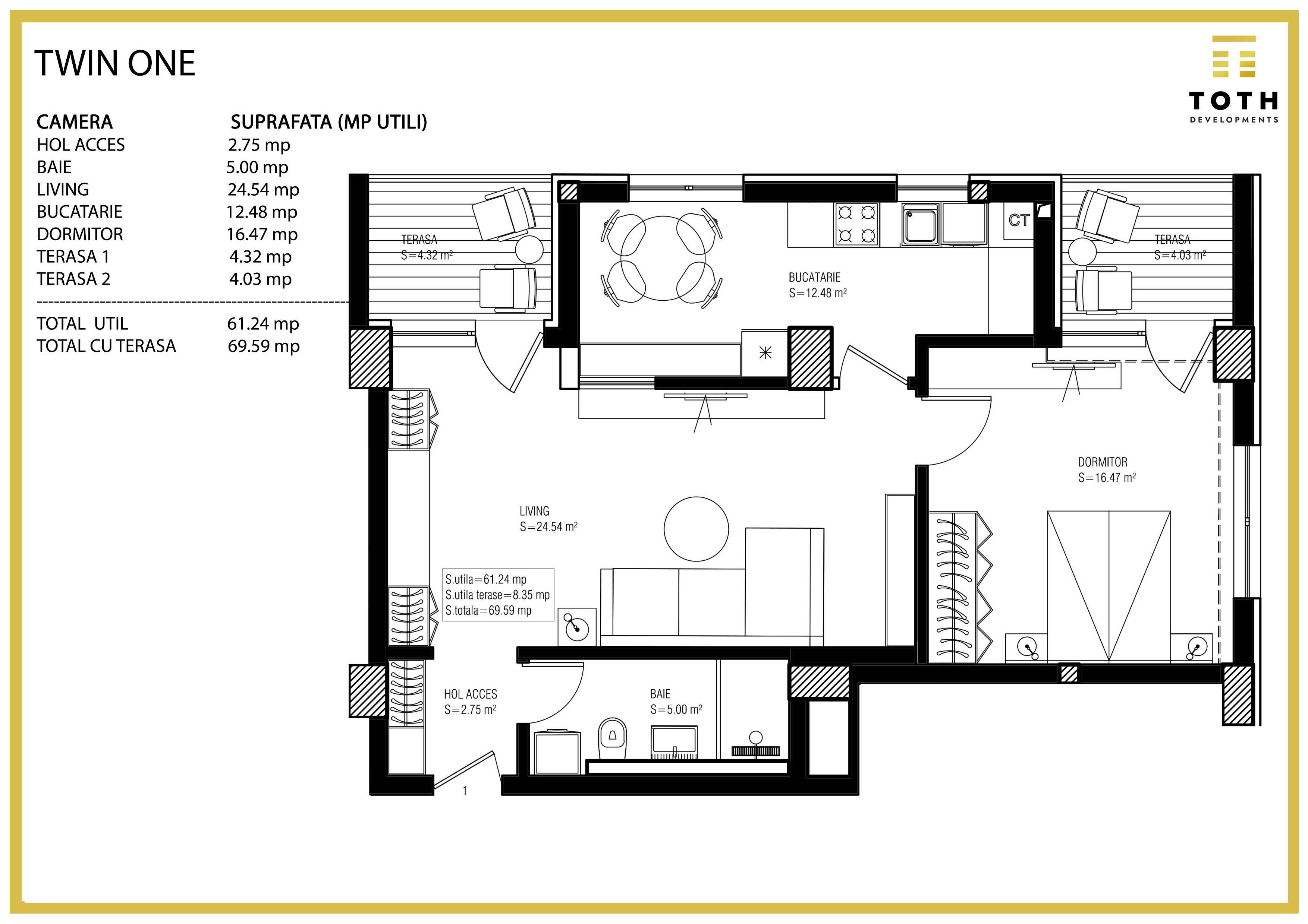 Apartament 2 Camere La Gata  Cu Loc de Parcare Inclus