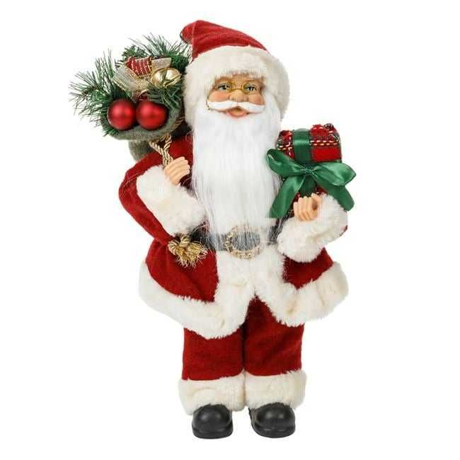 Figurina Decorativa Mos Craciun cu Sac Cadou Rosu Caro 30cm