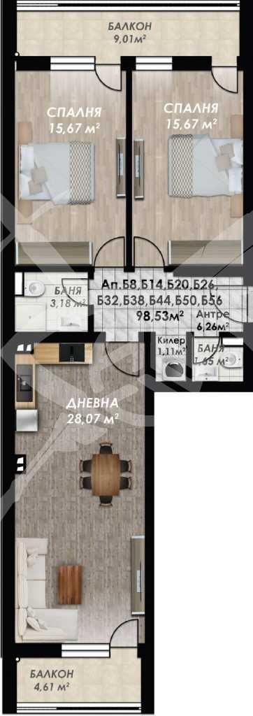 Тристаен апартамент Кършияка 67-3319