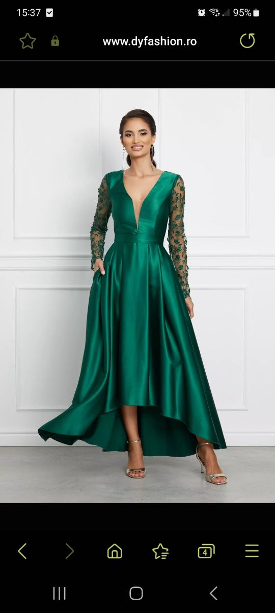 Rochie verde tafta si dantela 42 xl