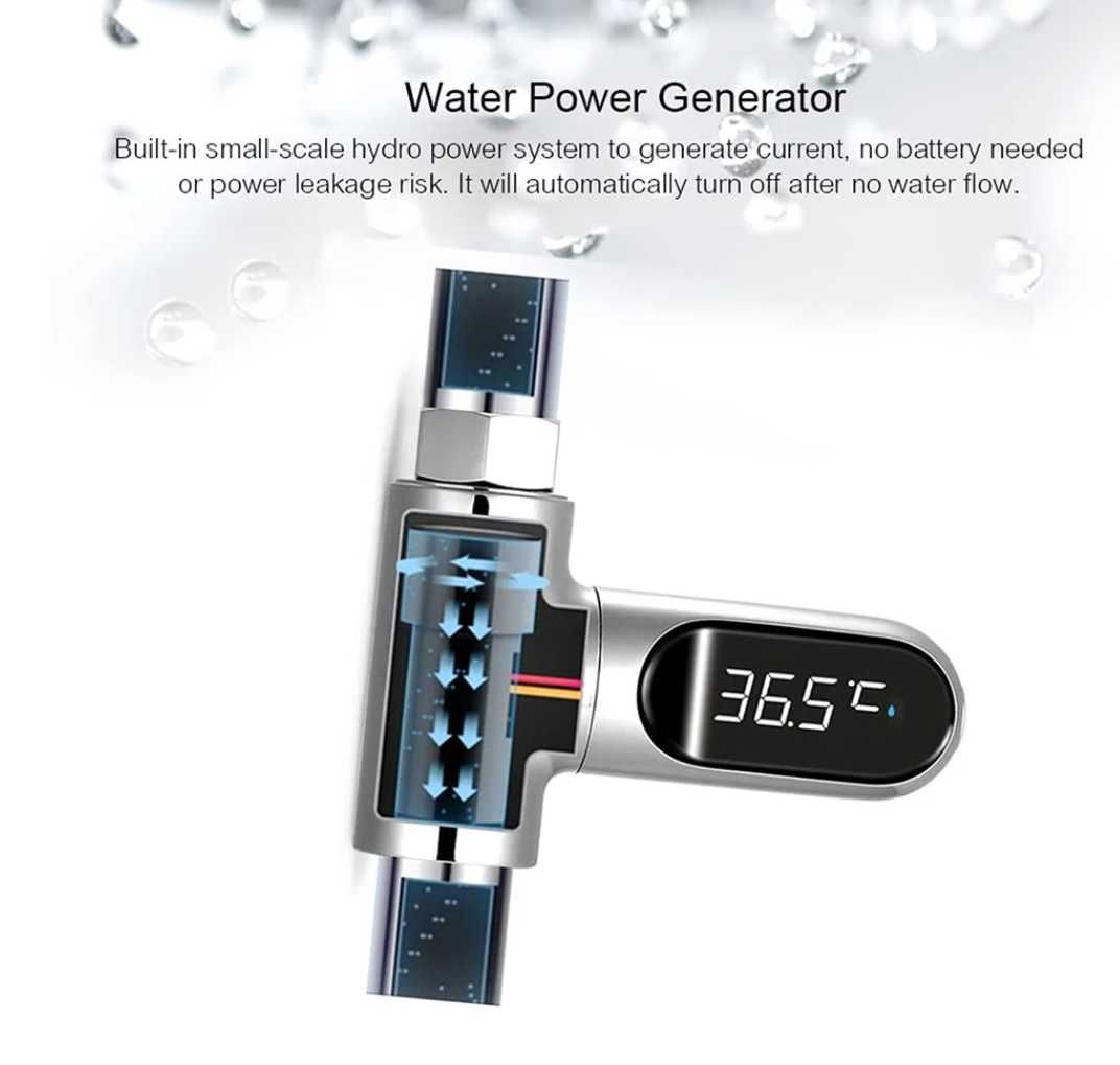 Тернометър за вашия душ, LED Display, самозахранващ се
