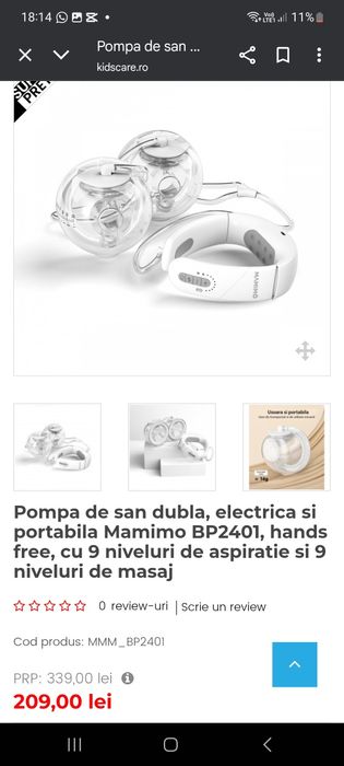 Pompa de sân dublă electrică Mamimo BP2401 – Hands Free