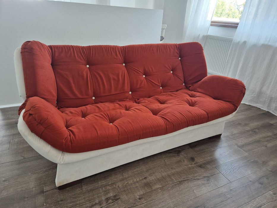 Canapea extensibila fotoliu 180 + husa, alb + rosu