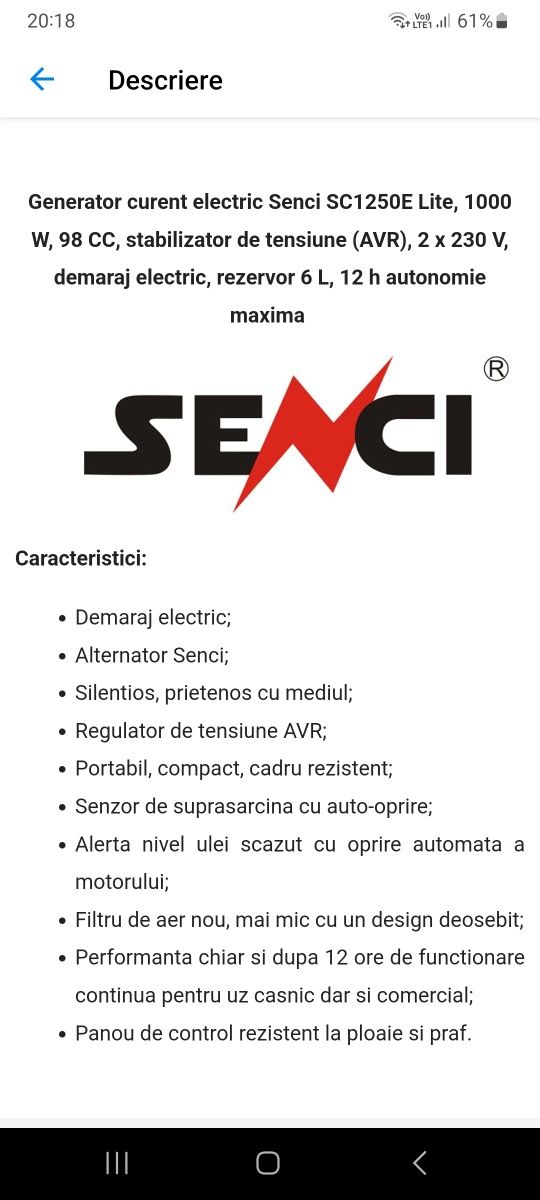Vând generator Senci