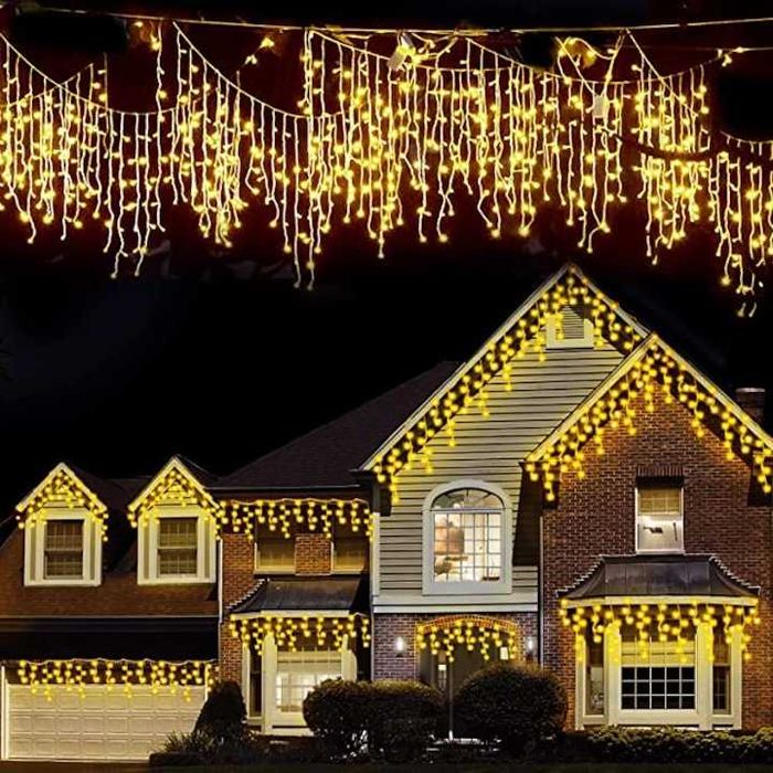 Коледни лампички LED завеса 3.5м х 30-50-70см топла светлина 120 LED