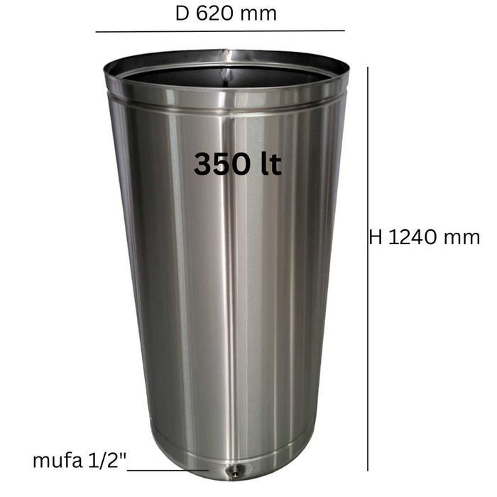 Butoi inox cu capac flotant pneumatic cu canea/robinet 350 litri