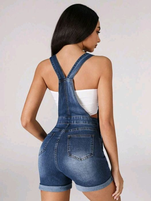 Salopetă din blugi scurtă/complet fitness albastru