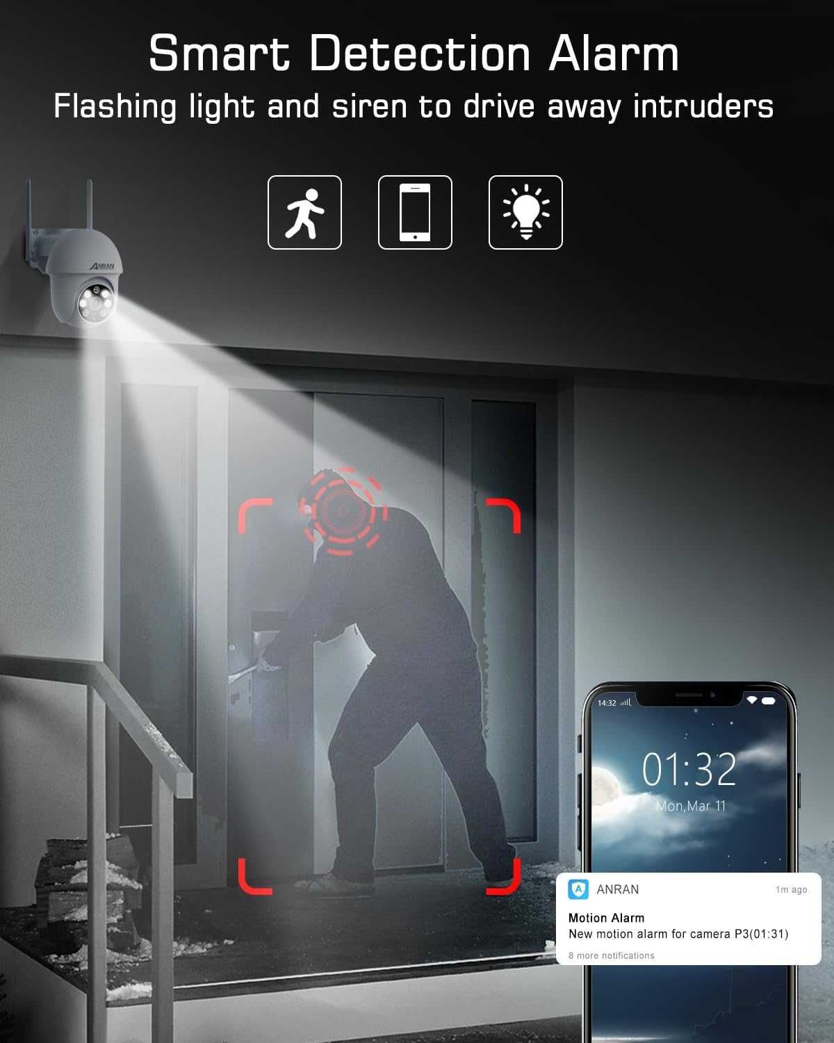 ANRAN 5MP PTZ WiFi FHD охранителна камера за видеонаблюдение IP66