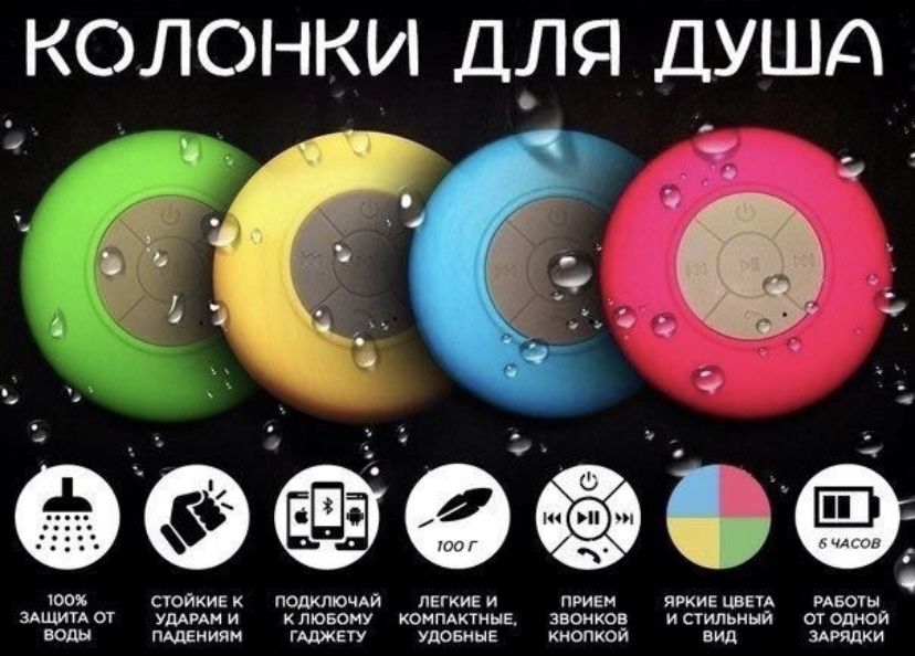 Колонка водонепроницаемая беспроводная для душа hi-Shower Bluetooth