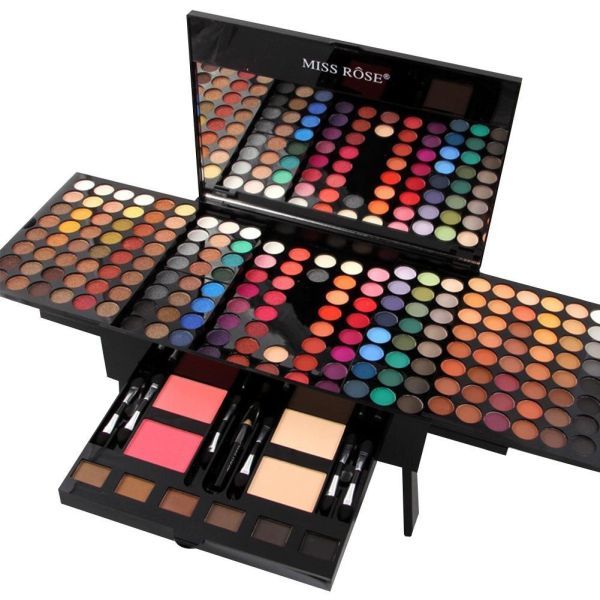 Kit Make Up: Trusa 190 nuante Miss Rose si set 10 pensule machiaj