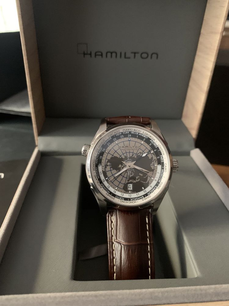 Hamilton Jazzmaster GMT World Map Dial Leather Mens Watch