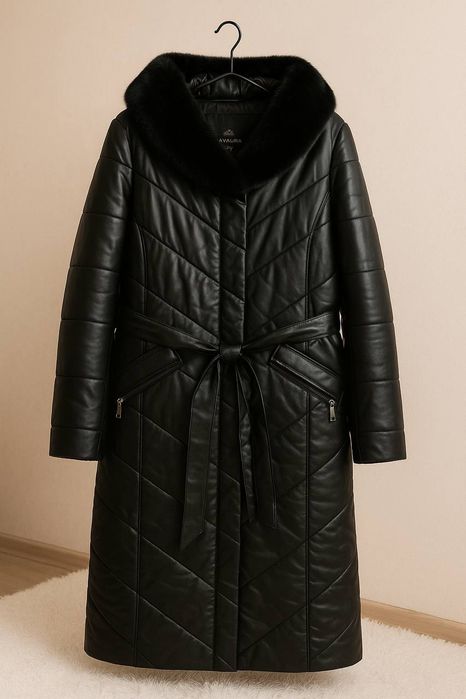 Зимняя куртка из натуральной кожи с норковым воротником