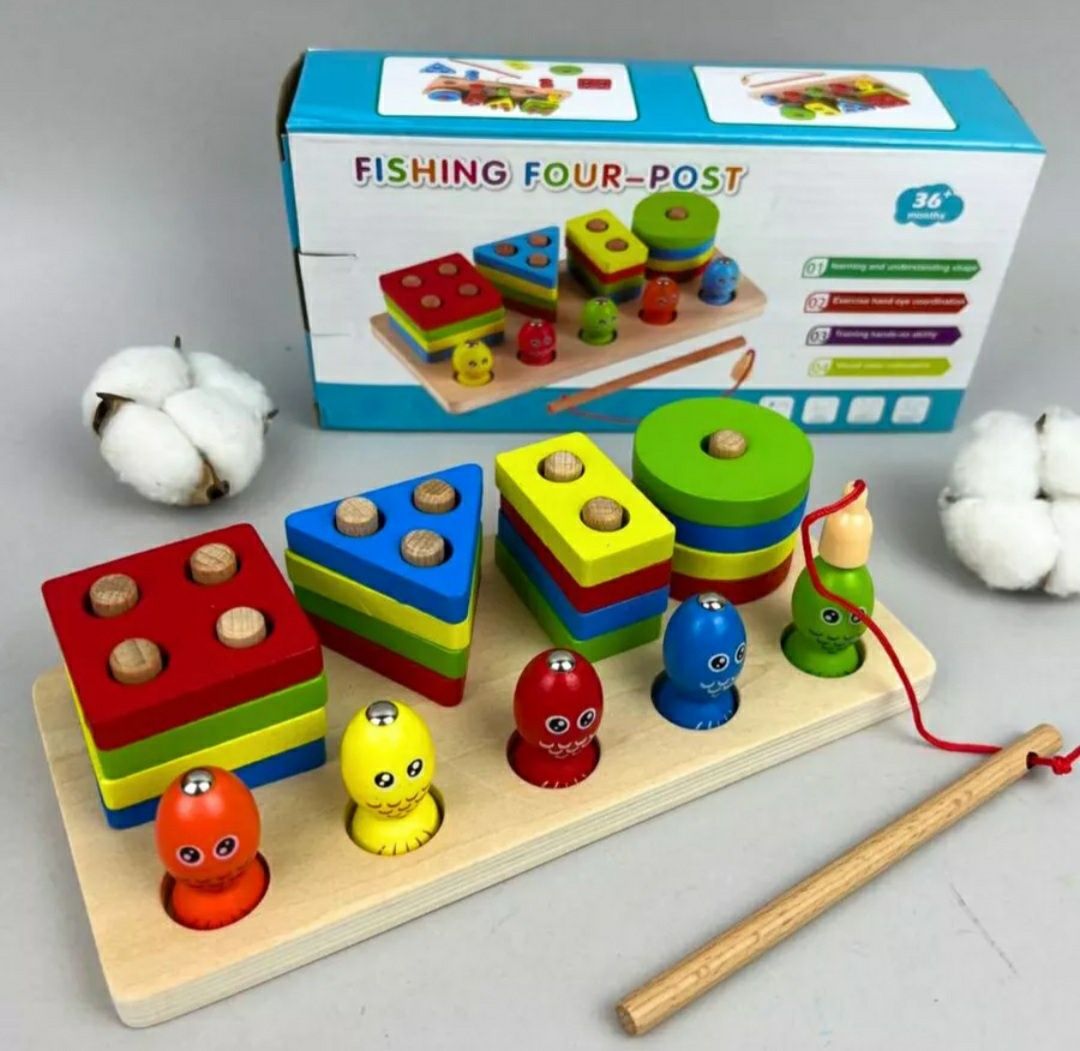 Развивающая деревянная игрушка для детей + магнитная рыбалка