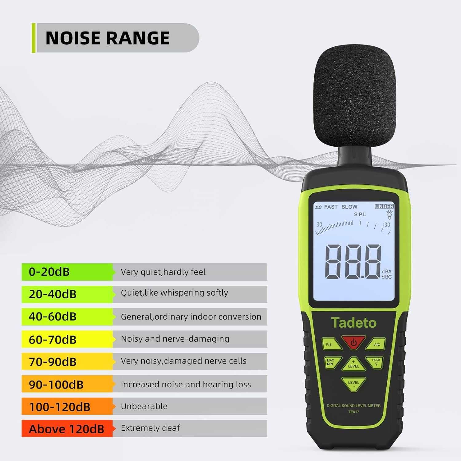 Измервател на децибели, цифров за нивото на звука Tadeto,30 dB -130 dB