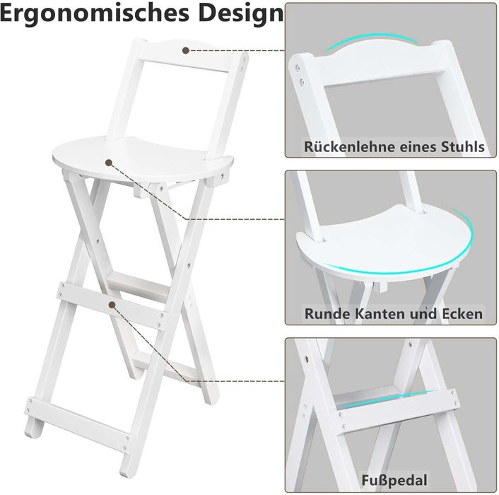Scaun Bar Pliabil Uyoyous din Bambus, cu Spătar, 61 cm, Alb - REDUCERE