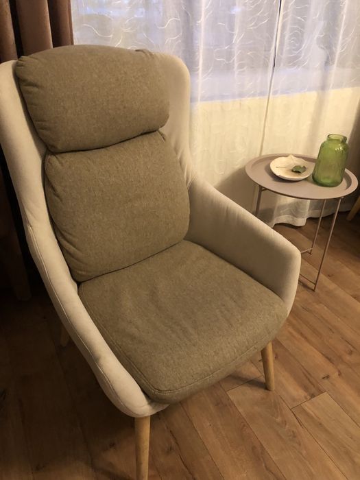 Fotoliu bej/maro/ lemn stejar