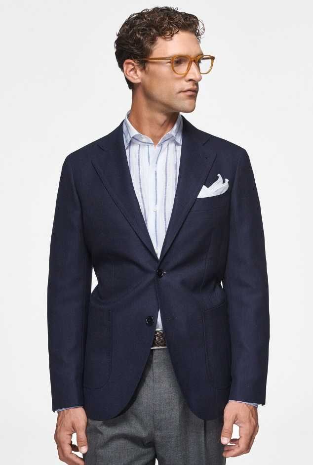Sacou blazer slim 36 S slim Massimo Dutti NOU lana super 120's albastr