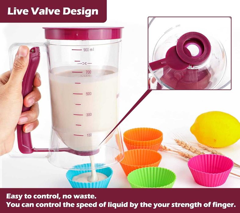 Dozator aluat cu capac si scala de masurare pt. clatite briose 900ml