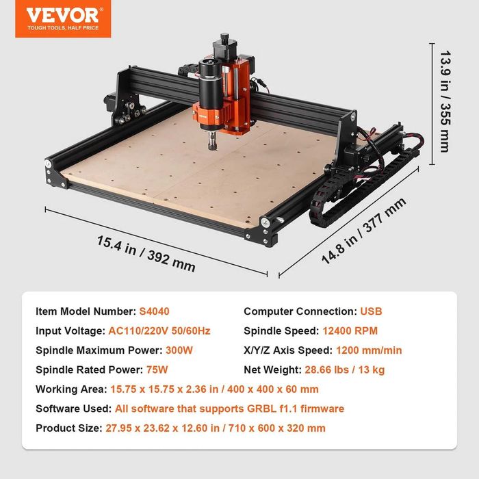 VEVOR CNC Router Machine, 300W, 3 Axis GRBL ca NOU