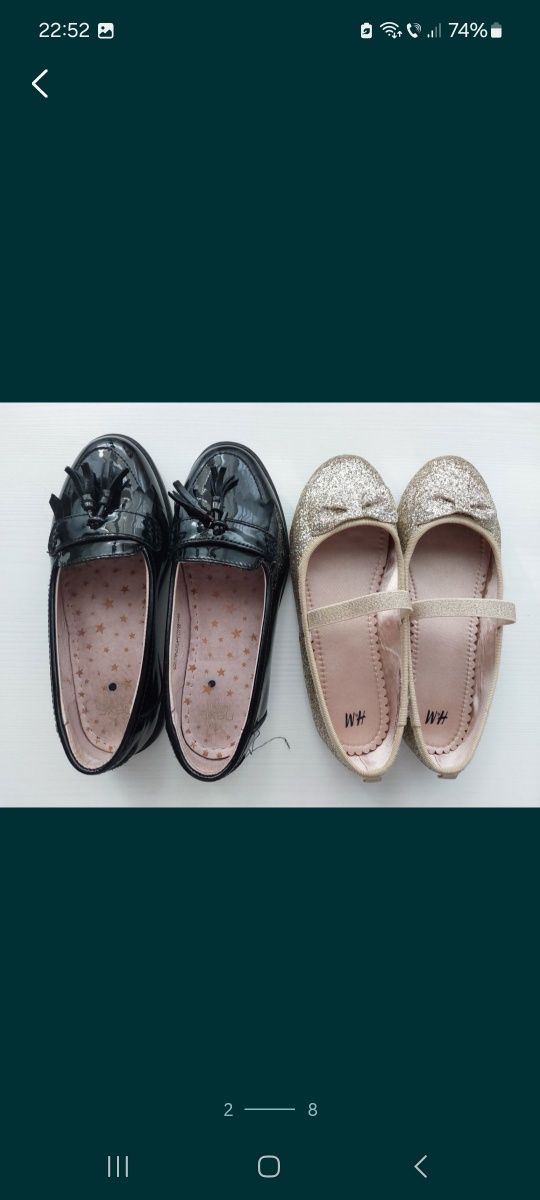 Pantofi negri piele Next 33, aurii H&M 33