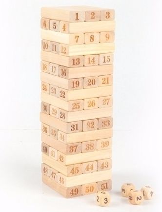 Дървена Дженга Кула с 4 зара и 54 блокчета JENGA / дървен строител